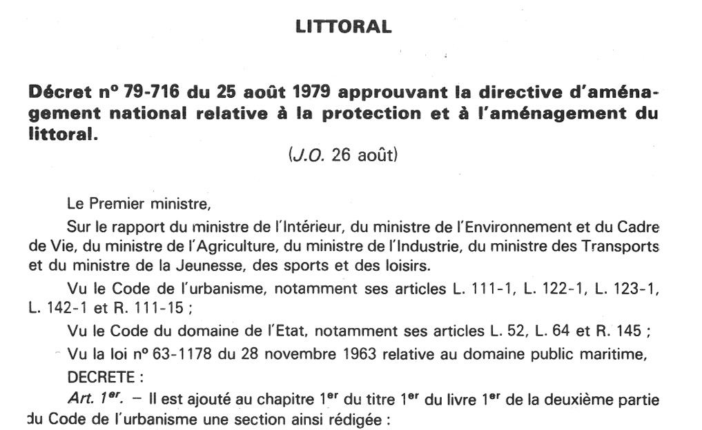 La construction juridique du littoral (6) : la directive d’aménagement national du 25 août 1979